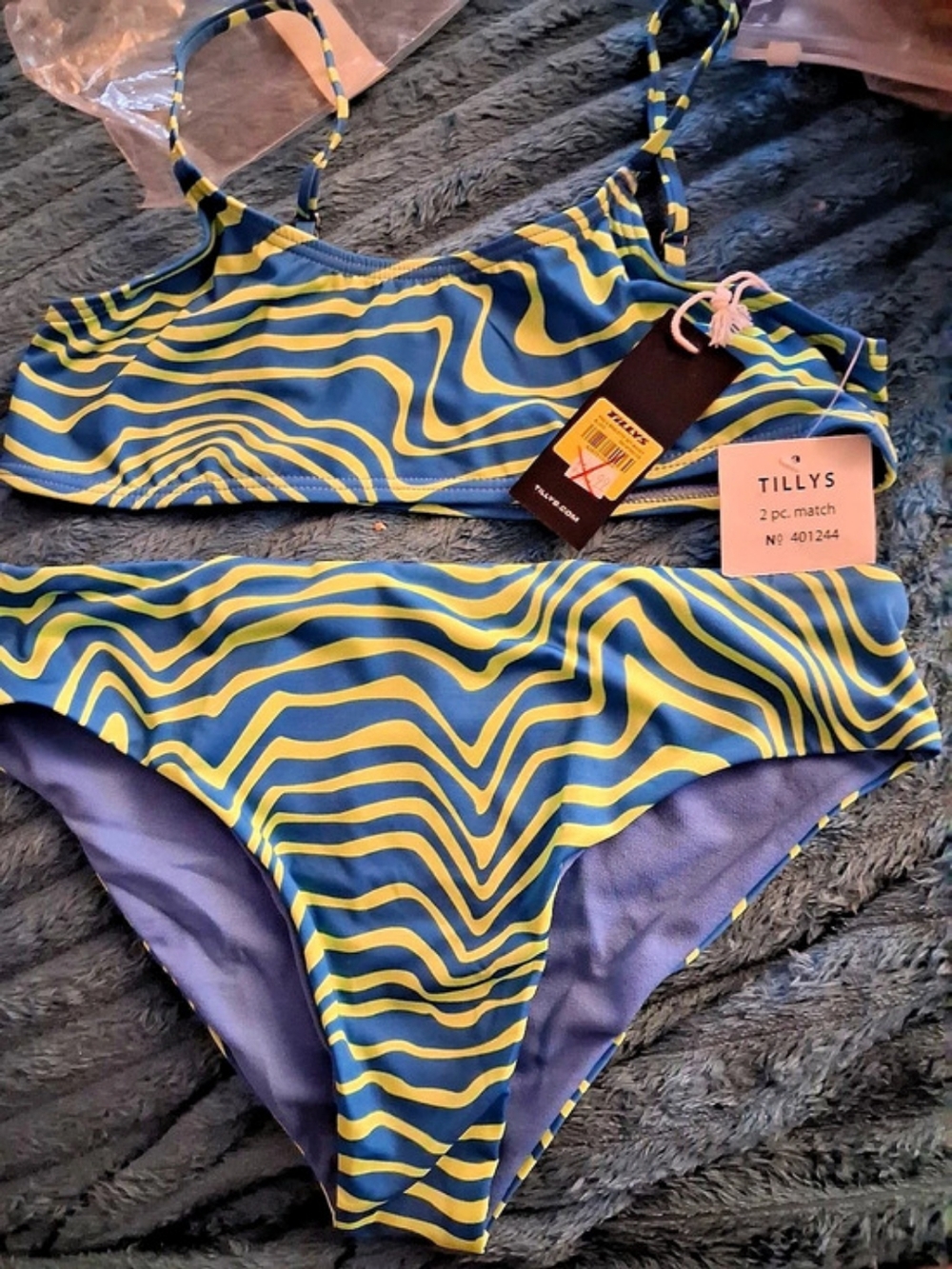 RSQ Bralette Set-Sevtavey Abstract Bikini Set in Blue & Yellow Size 14 NWT